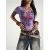 image:imageSOLY HUX Womens Y2k Gothic Graphic Tees V Neck Short Sleeve T Shirt Streetwear Summer TopsPurple Graphic