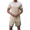 image:imageSOLY HUX Mens Tracksuit Short Sleeve Outfit 2 Piece T Shirt and Shorts Casual Summer SetPlain Beige