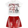 image:imageSOLY HUX Mens Y2k Gothic Grunge Outfits Short Sleeve T Shirt and Shorts Summer Set StreetwearRed and White