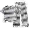 image:imageSOLY HUX Toddler Girls Striped Print 2 Piece Outfit Short Sleeve T Shirt and Pants Summer ClothesBlack and White