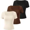 image:imageSOLY HUX Womens 3 Piece Square Neck T Shirts Summer Short Sleeve Fitted Dressy Casual TopsBlack Brown Apricot