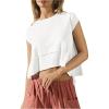 image:imageSOLY HUX Womens Athletic T Shirt Cap Sleeve Crewneck Asymmetrical Hem Tee Loose Fit Summer Crop TopsPlain White