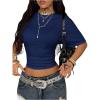 image:imageSOLY HUX Womens Cinched Waist Tops Drop Shoulder Short Sleeve Ruched Crewneck Summer T ShirtPure Dark Blue