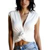 image:imageSOLY HUX Womens Deep V Neck Cap Sleeve T Shirt Knot Front Casual Summer TopsSolid White