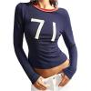 image:imageSOLY HUX Womens Number Graphic Tees Long Sleeve Crew Neck Ribbed Knit Tops Fitted T Shirt Fall ClothesDark Blue