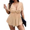 image:imageSOLY HUX Womens Plus Size Deep V Neck Twist Front T Shirts Short Sleeve Summer Tunic Tops Ruffle Flowy TeesPure Beige