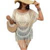image:imageSOLY HUX Womens Plus Size Hollow Out Fringe Hem T Shirts Short Sleeve Knitted Crochet TopsPlain Beige