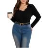 image:imageSOLY HUX Womens Plus Size Lace V Neck Long Sleeve TShirts Button Slim Fit Going Out Tee TopsPure Black