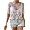 image:imageSOLY HUX Womens Sheer Mesh Crop Top Lace Short Sleeve Crew Neck See Through Tshirts Summer OutfitsWhite Sheer
