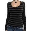 image:imageSOLY HUX Womens Striped Long Sleeve T Shirts Scoop Neck Fitted Aesthetic Tees Y2k Grunge TopBlack and Grey