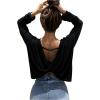 image:imageSOLY HUX Womens Twist Backless Top Cut Out Oversized Long Sleeve Going Out T ShirtsPlain Black