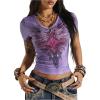 image:imageSOLY HUX Womens Y2k Gothic Graphic Tees V Neck Short Sleeve T Shirt Streetwear Summer TopsPurple Graphic
