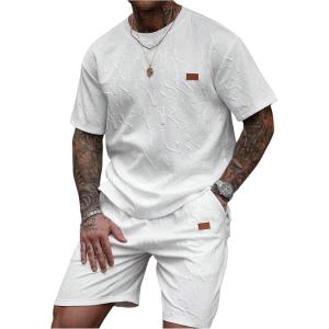 image:imageSOLY HUX Mens 2 Piece Summer Outfits Letter Short Sleeve T Shirt Tops and Shorts Set TracksuitWhite Letter