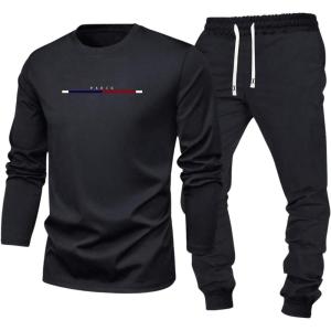image:imageSOLY HUX Mens 2 Piece Tracksuit Outfits Letter Graphic Long Sleeve T Shirt Tops and Sweatpants SetBlack Letter