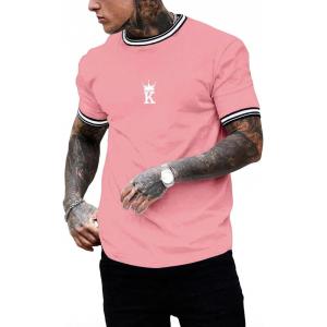 image:imageSOLY HUX Mens Crown Letter Print Striped Trim Tee Tops Short Sleeve Crew Neck Summer T ShirtDusty Pink