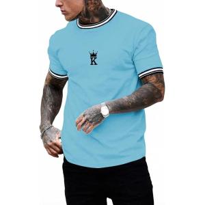 image:imageSOLY HUX Mens Crown Letter Print Striped Trim Tee Tops Short Sleeve Crew Neck Summer T ShirtMint Blue