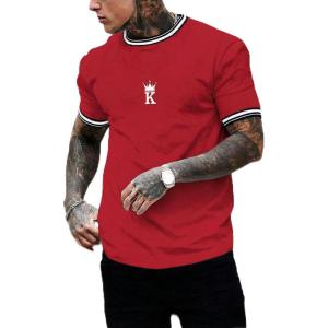image:imageSOLY HUX Mens Crown Letter Print Striped Trim Tee Tops Short Sleeve Crew Neck Summer T ShirtRed White Graphic