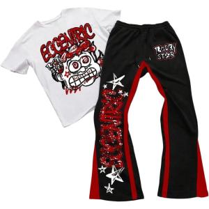 image:imageSOLY HUX Mens Graphic Summer Outfits Y2k Grunge Short Sleeve T Shirt Pants Set Hip Hop Streetwear 2 PieceWhite Black Multi