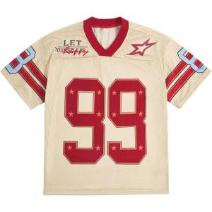 image:imageSOLY HUX Mens Jersey Y2k Baggy Shirts Graphic Tees Oversized V Neck Tshirts Summer TopsBeige Red Number