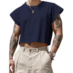image:imageSOLY HUX Mens Short Sleeve Crew Neck Cropped T Shirts Summer Basic Baggy Tee TopsDark Blue
