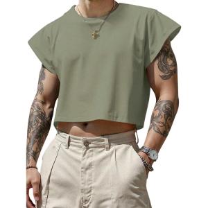image:imageSOLY HUX Mens Short Sleeve Crew Neck Cropped T Shirts Summer Basic Baggy Tee TopsOlive Green