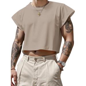 image:imageSOLY HUX Mens Short Sleeve Crew Neck Cropped T Shirts Summer Basic Baggy Tee TopsSolid Khaki