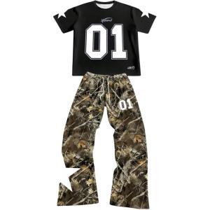 image:imageSOLY HUX Mens Summer 2 Piece Set Graphic Short Sleeve T Shirts and Camo Pants Tracksuit OutfitsBlack Multi