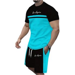 image:imageSOLY HUX Mens Summer Outfits 2 Piece Set Color Block Short Sleeve T Shirts and Shorts TracksuitsBlue Black Multi