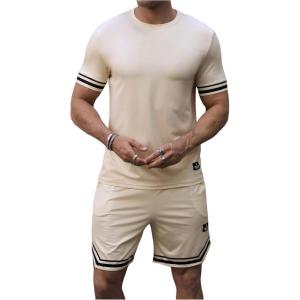 image:imageSOLY HUX Mens Tracksuit Short Sleeve Outfit 2 Piece T Shirt and Shorts Casual Summer SetPlain Beige