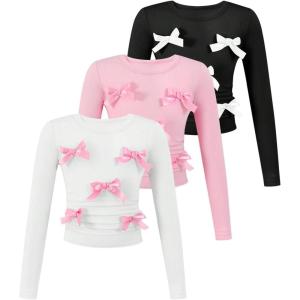 image:imageSOLY HUX Toddler Girls Cute Tops 3 Packs Basic Tees Bowknot Long Sleeve Crew Neck T ShirtsWhite Pink Black