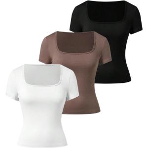 image:imageSOLY HUX Womens 3 Piece Square Neck T Shirts Summer Short Sleeve Fitted Dressy Casual TopsMulti