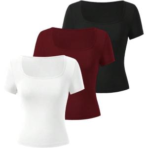 image:imageSOLY HUX Womens 3 Piece Square Neck T Shirts Summer Short Sleeve Fitted Dressy Casual TopsMulticolor