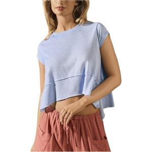 image:imageSOLY HUX Womens Athletic Shirts Crew Neck Cap Sleeve Crop Tops Workout Outdoor TShirt Summer OutfitsLight Blue