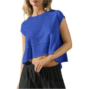 image:imageSOLY HUX Womens Athletic Shirts Crew Neck Cap Sleeve Crop Tops Workout Outdoor TShirt Summer OutfitsRoyal Blue