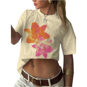 image:imageSOLY HUX Womens Floral Print T Shirt Y2k Aesthetic Graphic Tees Short Sleeve Vintage Summer TopsApricot Floral
