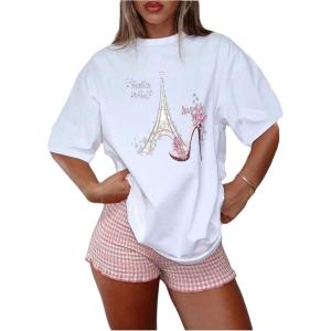 image:imageSOLY HUX Womens Oversized Graphic Tees Drop Shoulder Half Sleeve Loose Casual T Shirt TopsWhite Graphic Print