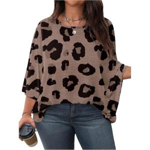 image:imageSOLY HUX Womens Plus Size Camo T Shirt Crewneck 34 Sleeve Oversized Tees Casual Summer TopsMulticolor Leopard