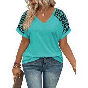 image:imageSOLY HUX Womens Plus Size Short Sleeve T Shirts V Neck Heart Graphic Summer Tee TopsBlue Leopard