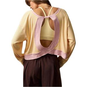 image:imageSOLY HUX Womens Striped Open Back Tops Workout Backless Long Sleeve Tee Loose Athletic Shirts Yoga Gym T ShirtMulticolor