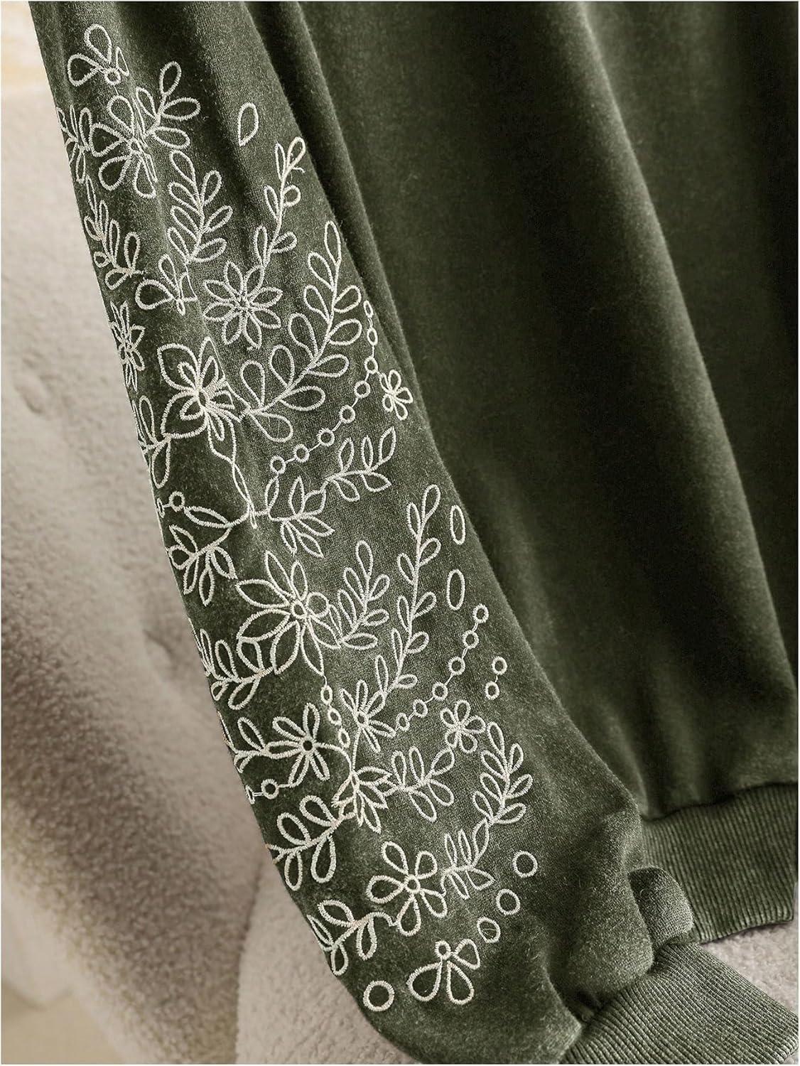 image:imageSOLY HUX Womens Plus Size Acid Wash Sweatshirt Graphic Embroidered Vintage Long Sleeve Pullover Tops Casual StreetwearArmy Green Floral