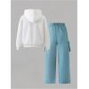 image:imageSOLY HUX Girls 2 Piece Outfits Graphic Hoodies Sweatshirt and Cargo Pants Set SweatsuitsWhite and Teal Blue