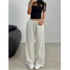 image:imageSOLY HUX Girls Casual Sweatpants Drawstring Elastic Joggers Low Rise Wide Leg Baggy Long Pants with PocketsPlain Light Grey