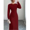 image:imageSOLY HUX Womens 3D Floral Sweater Dress Long Sleeve Crew Neck Knit Fall Winter Long DressesBurgundy