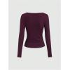 image:imageSOLY HUX Womens Asymmetrical Neck Long Sleeve T Shirt Ruched Slim Fitted Tee Fall Going Out TopsSolid Purple
