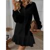 image:imageSOLY HUX Womens Button Down Shirt Dress Collared Long Sleeve Pleated Swing Mini DressesPure Black