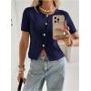 image:imageSOLY HUX Womens Button Down Short Sleeve Cardigan Crew Neck Fitted Knit Sweater TopsDark Blue