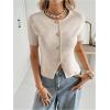 image:imageSOLY HUX Womens Button Down Short Sleeve Cardigan Crew Neck Fitted Knit Sweater TopsPlain Apricot