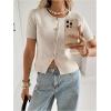 image:imageSOLY HUX Womens Button Down Short Sleeve Cardigan Crew Neck Fitted Knit Sweater TopsPlain Apricot