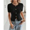 image:imageSOLY HUX Womens Button Down Short Sleeve Cardigan Crew Neck Fitted Knit Sweater TopsPlain Black