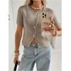 image:imageSOLY HUX Womens Button Down Short Sleeve Cardigan Crew Neck Fitted Knit Sweater TopsPlain Khaki